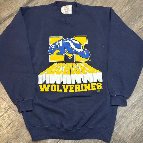 Vintage HVYWT Michigan Wolverines Sweatshirt Size M Made In USA Crew Neck Mascot - Picture 1 of 6